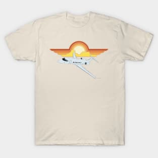 Bombardier Challenger 350 Jet Sunrise Pilot Wings Retro Aviation T-Shirt